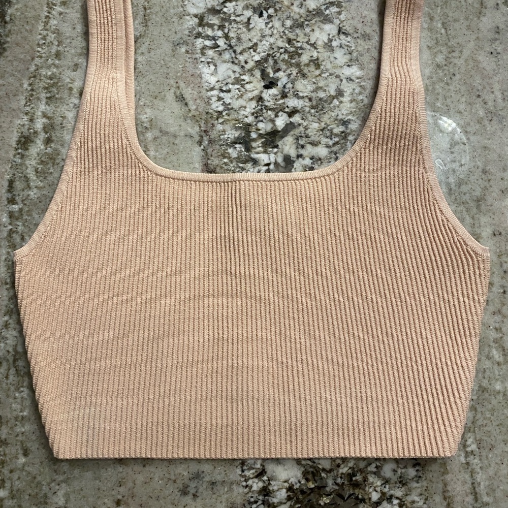 Babaton Peach Ribbed Square-Neck Crop Tank